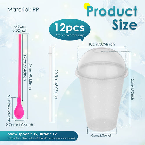 12 Sets Slushy Maker Cup Plastic Cup Slushie Cups with Dome Lids and Straws Reusable 16 oz Plastic Iced Coffee Cups Smoothie Tumbler for Birthdays Summer Party Supplies
