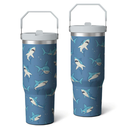 1pc shark 30oz Tumbler with Straw & Handle - Insulated Stainless Steel Cup | Holiday Gift for Man Women (Christmas, Valentine's, Birthday)