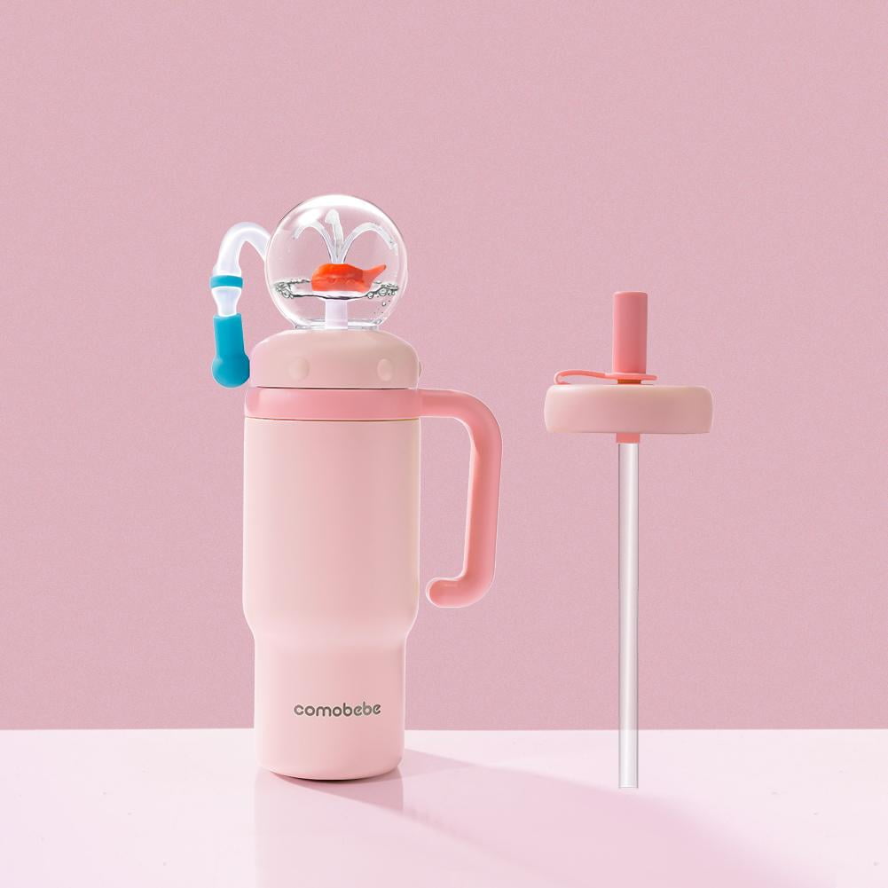 Stainless Steel Whale Fountain Tumbler, 24oz Insulated Whale Water Bottle with Handle， Two Lids, Spill-Proof, Dishwasher Safe, Cute & Perfect for Kids, Teens, and Adults